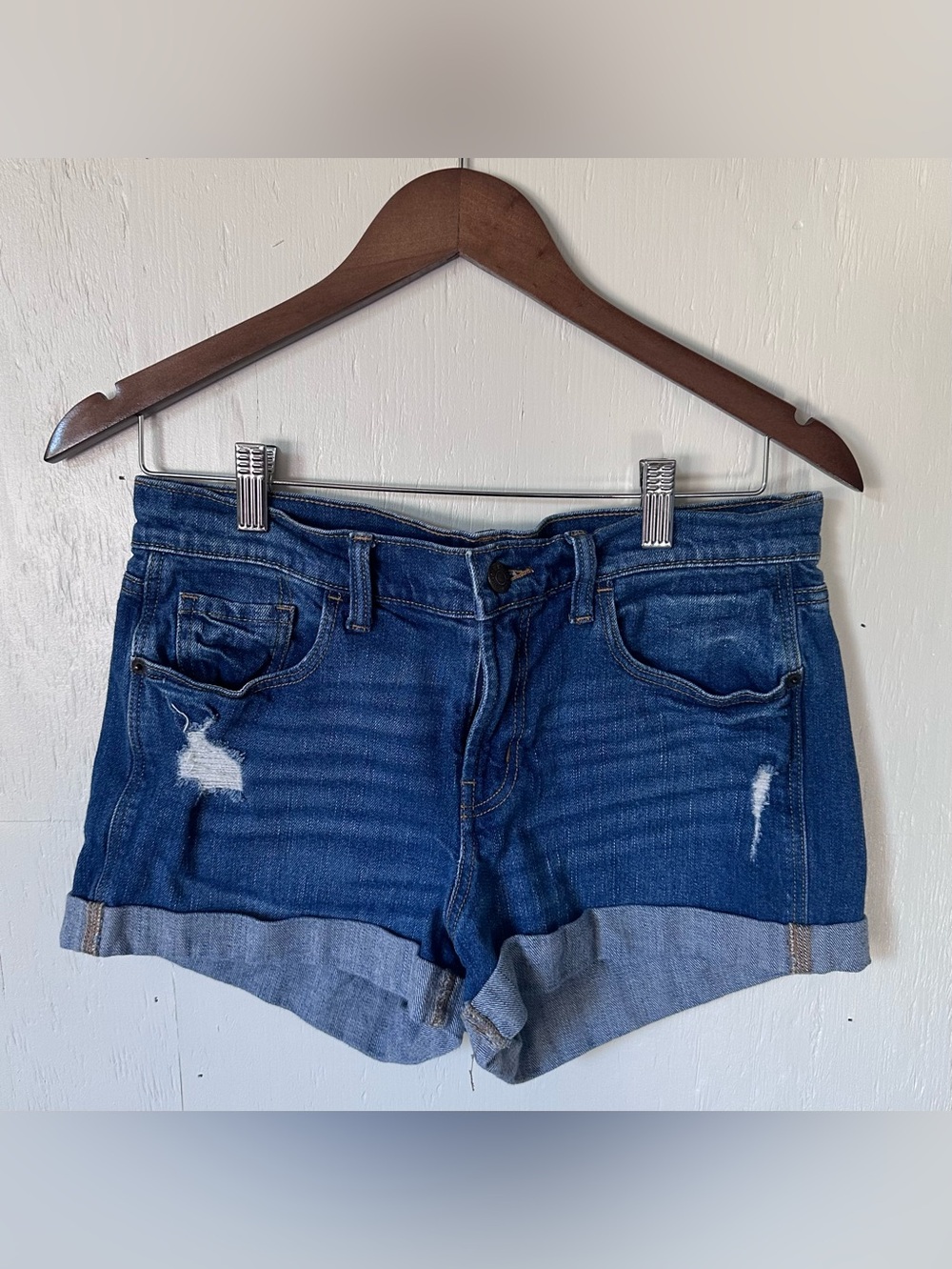 Old Navy Distressed Dark Blue Roll-Cuff Jean Shorts